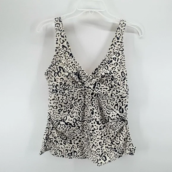 KONA Sol Large (12-14) Off White/Black Twist-Front Leopard Print Tankini Top New - Picture 2 of 12